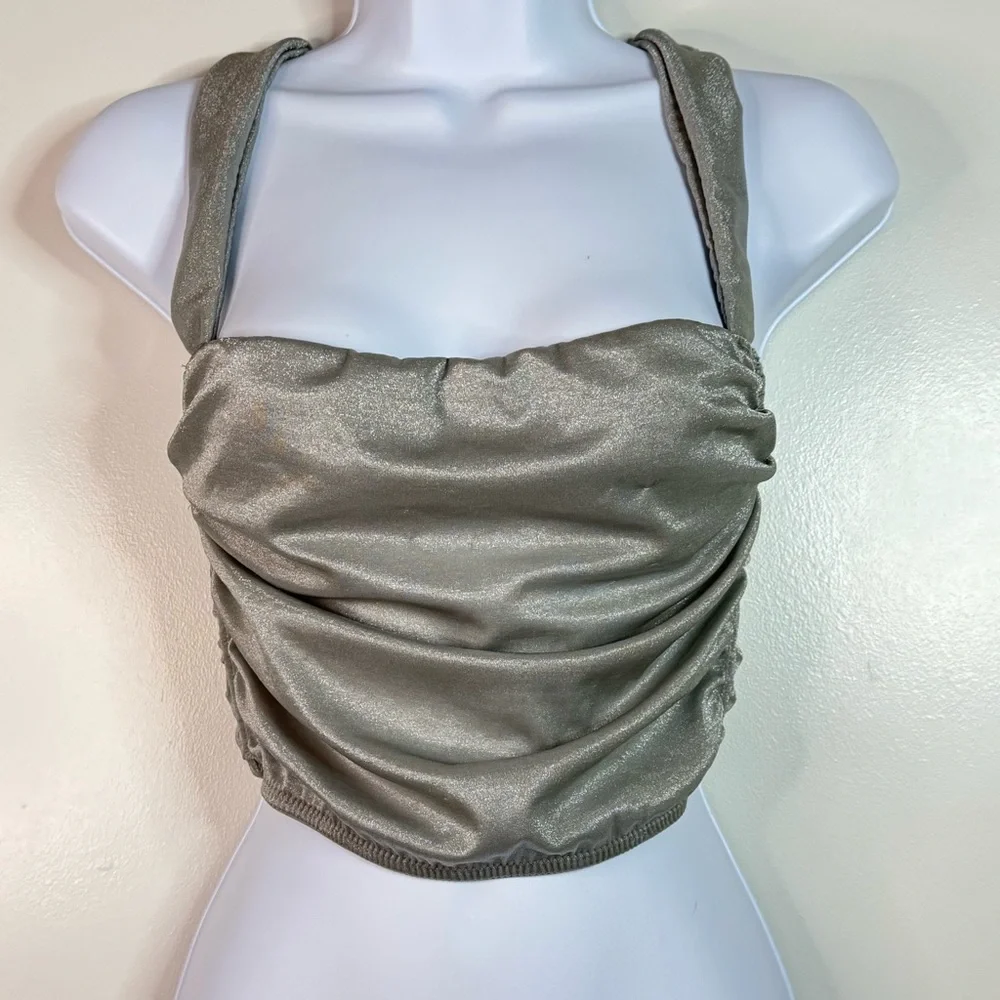 Urban Outfitters Out From Under Ella Shine Ruched Bustier Corset Top Silver. S. - Picture 4 of 10